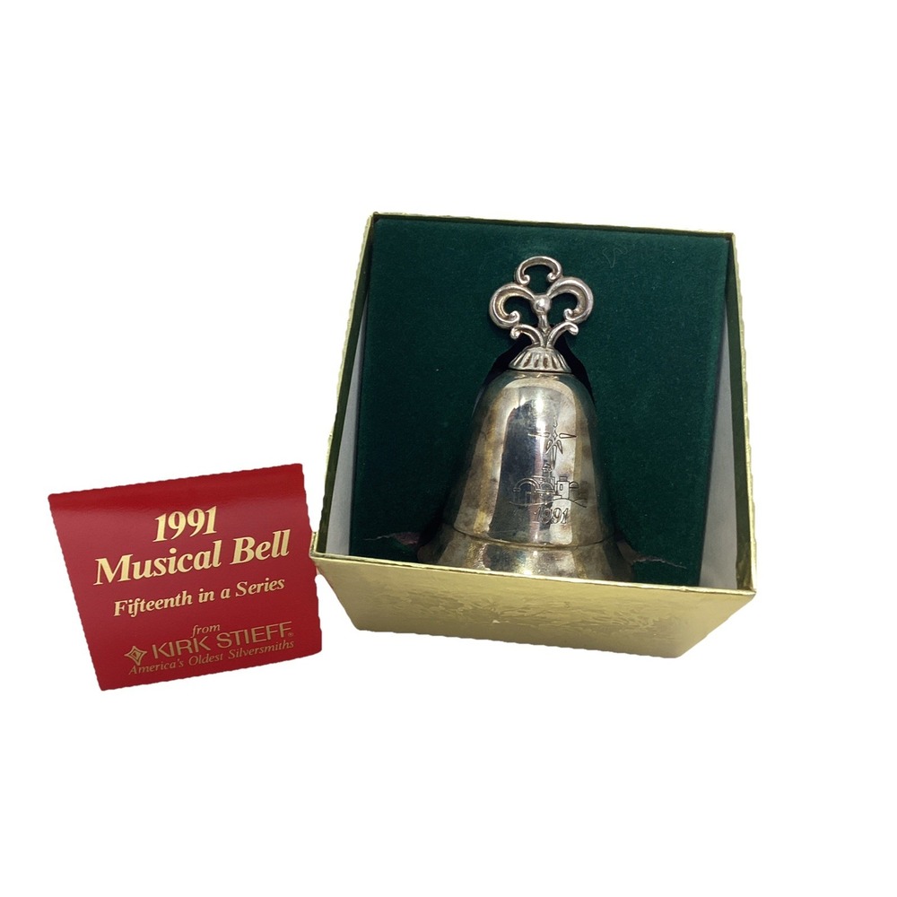 1991 Christmas Silver Plate Musical Bell Kirk Stieff - "The First Noel" W/Box